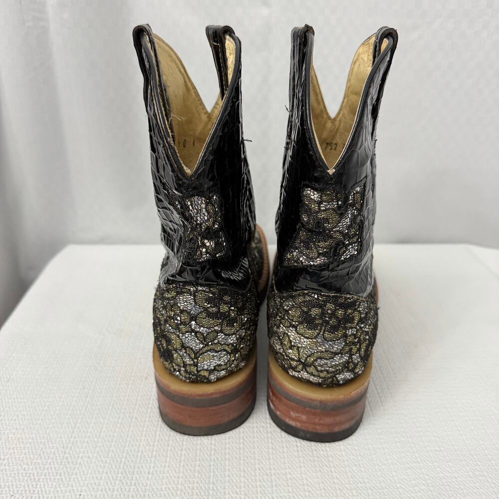 Ferrini Boots Womens Size 8.5 B Black Leather Floral Lace Cowboy Western - Picture 6 of 15